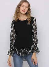 Loose Print Trumpet Sleeves Shirt