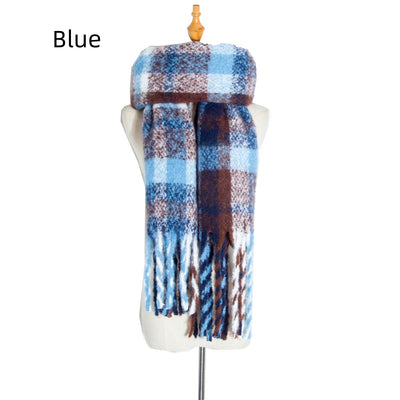 Polyester Plaid Thick Tassel Padded Shawl