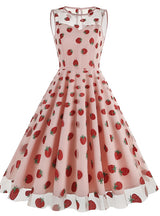 Strawberry Round Neck Gauze Retro Dress