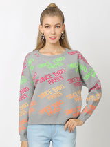 Letter Jacquard Loose Round Neck Sweater