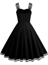 Retro Solid Color Suspender Hepburn Dress