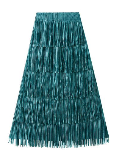 Pleated Tassel Stitching Skirt