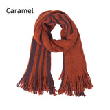 Striped Solid Color Long Tassel Scarf