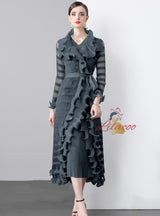 Heavy Industry Wave Edge Long Coat +V-neck Two-piece Suit