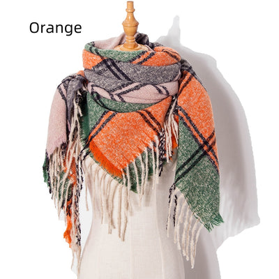 Plaid Thick Fringed Scarf Shawl