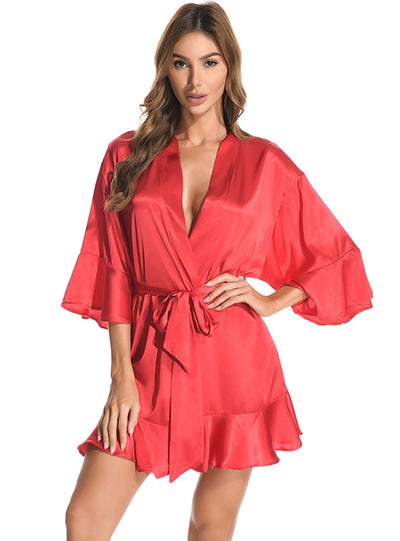 Ice Silk Satin Bathrobe Home Clothes