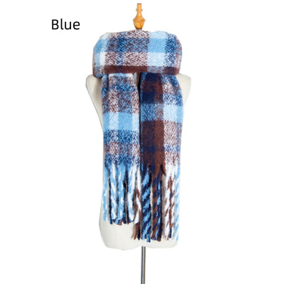 Polyester Plaid Tassel Padded Shawl Scarf