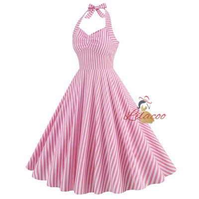 Hepburn Mid-length Stripe Retro Dress