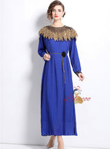 Heavy Industry Beaded Lantern Sleeve Pleated Dress