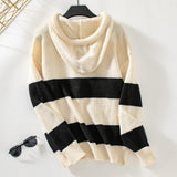 Loose Casual Hooded Contrast Pullover Sweater