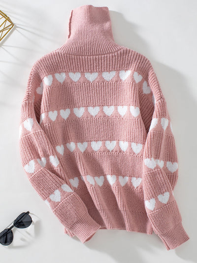 Lapel Love Heart Pullover Long Sleeve Sweater