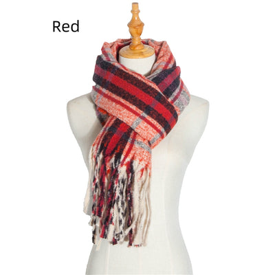 Women Plaid Fringed Scarf Shawl