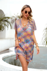 Rainbow Stitching Openwork Loose Bikini Cover Up