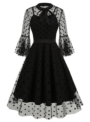 Women Retro Mesh Embroidery Vintage Dress