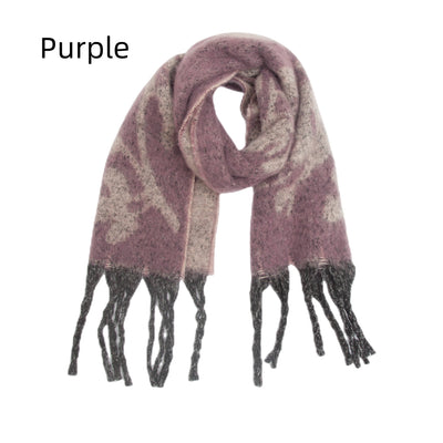 Flower Jacquard Thick Tassel Rose Scarf