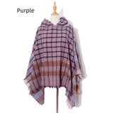 Checked Hooded Pullover Cloak