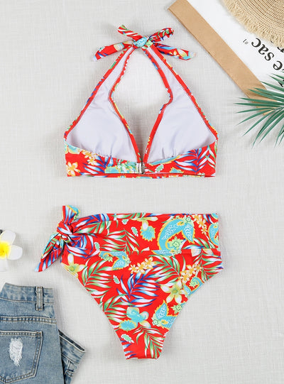 Sexy High Waist Lace-up Printed Bikini