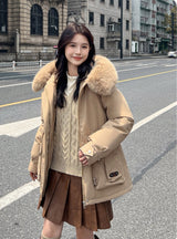 Thickened Silm Waist Hooded Cotton Coat