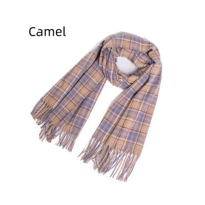 Fringed Plaid Shawl Padded Scarf