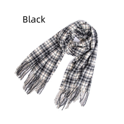 Fringed Plaid Shawl Padded Scarf