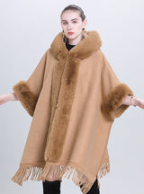 Plaid Fringed Cloak Shawl Coat