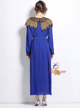 Heavy Industry Beaded Lantern Sleeve Pleated Dress