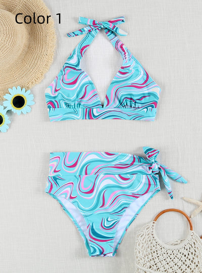 Sexy High Waist Lace-up Printed Bikini