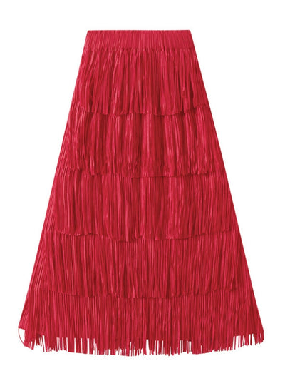 Pleated Tassel Stitching Skirt