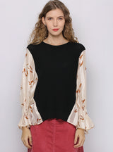 Loose Round Neck Long Sleeve Printed Shirt