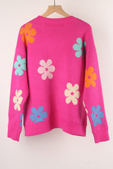 Flower Color Matching Round Neck Sweater