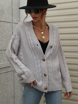 Loose Button Solid Color Twisted Rope Sweater