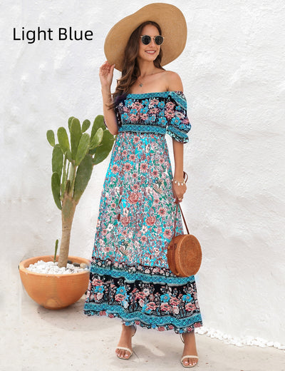 Bohemian Beach Print Holiday Long Dress