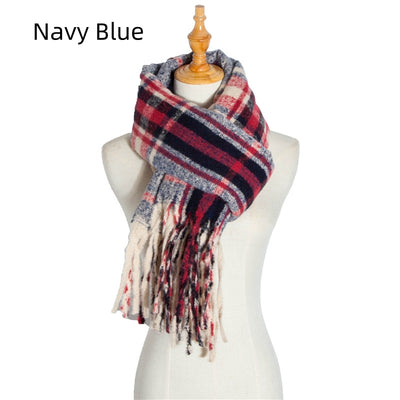 Women Plaid Fringed Scarf Shawl