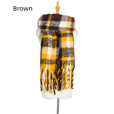 Polyester Plaid Thick Tassel Padded Shawl