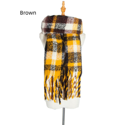 Polyester Plaid Tassel Padded Shawl Scarf