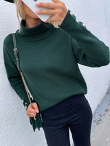 Solid Color High Neck Button Sweater