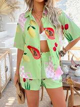 Bohemian Print Top Short Pants Suit