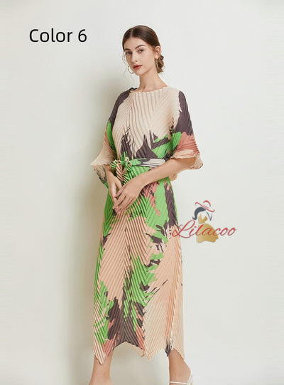 Folding Printed Silm Waist Dress