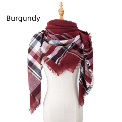 Wine Red Plaid Square Scarf