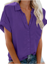 Short-sleeved Ladies Lapel Button Shirt