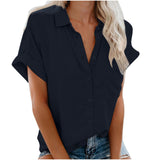 Short-sleeved Ladies Lapel Button Shirt
