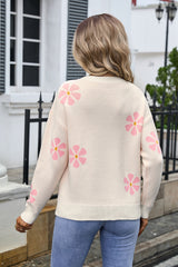 Contrasting Color Flower Print Sweater