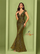 Gold V-neck Sequins Mermaid Prom Dress