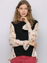 Loose Round Neck Long Sleeve Printed Shirt