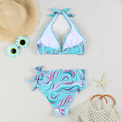 Sexy High Waist Lace-up Printed Bikini