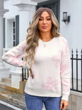 Flower Long Sleeve Round Neck Sweater