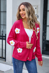 Button Cardigan Flower Sweater Coat