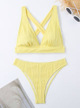 Sexy Solid Color Halter Strap Split Swimsuit