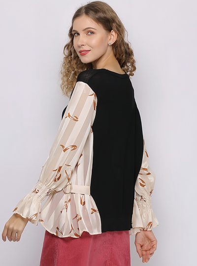 Loose Round Neck Long Sleeve Printed Shirt