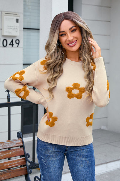 Women Flower Round Neck Sweater